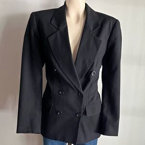 Vintage Joan Leslie Black Blazer 90s Double Breasted Power Jacket Sz 8